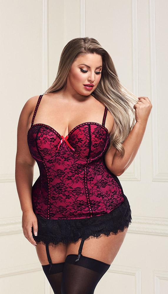 Underwire Bustier Set with Lace Overlay and Contoured Waist-Boning - Image 13