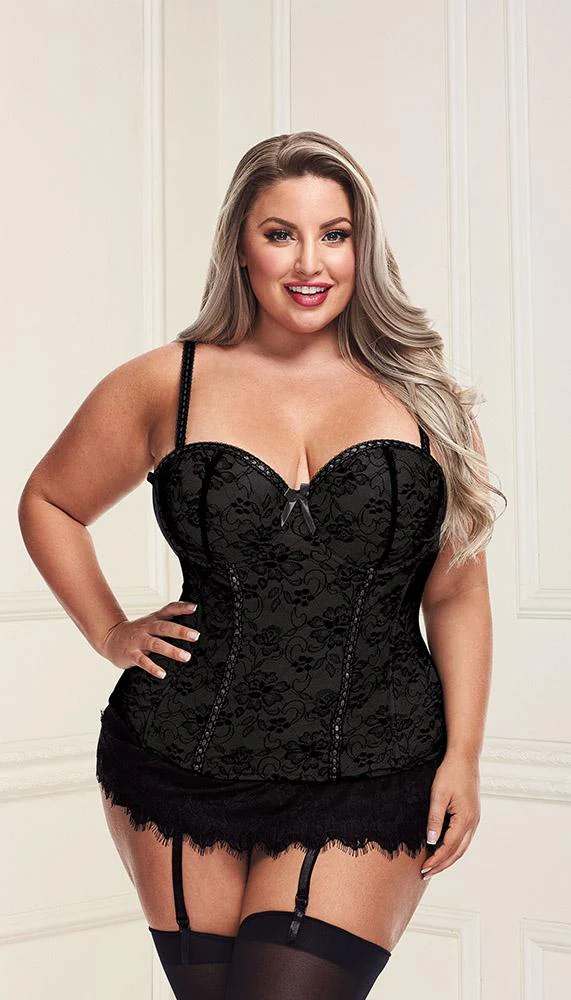 Underwire Bustier Set with Lace Overlay and Contoured Waist-Boning - Image 9