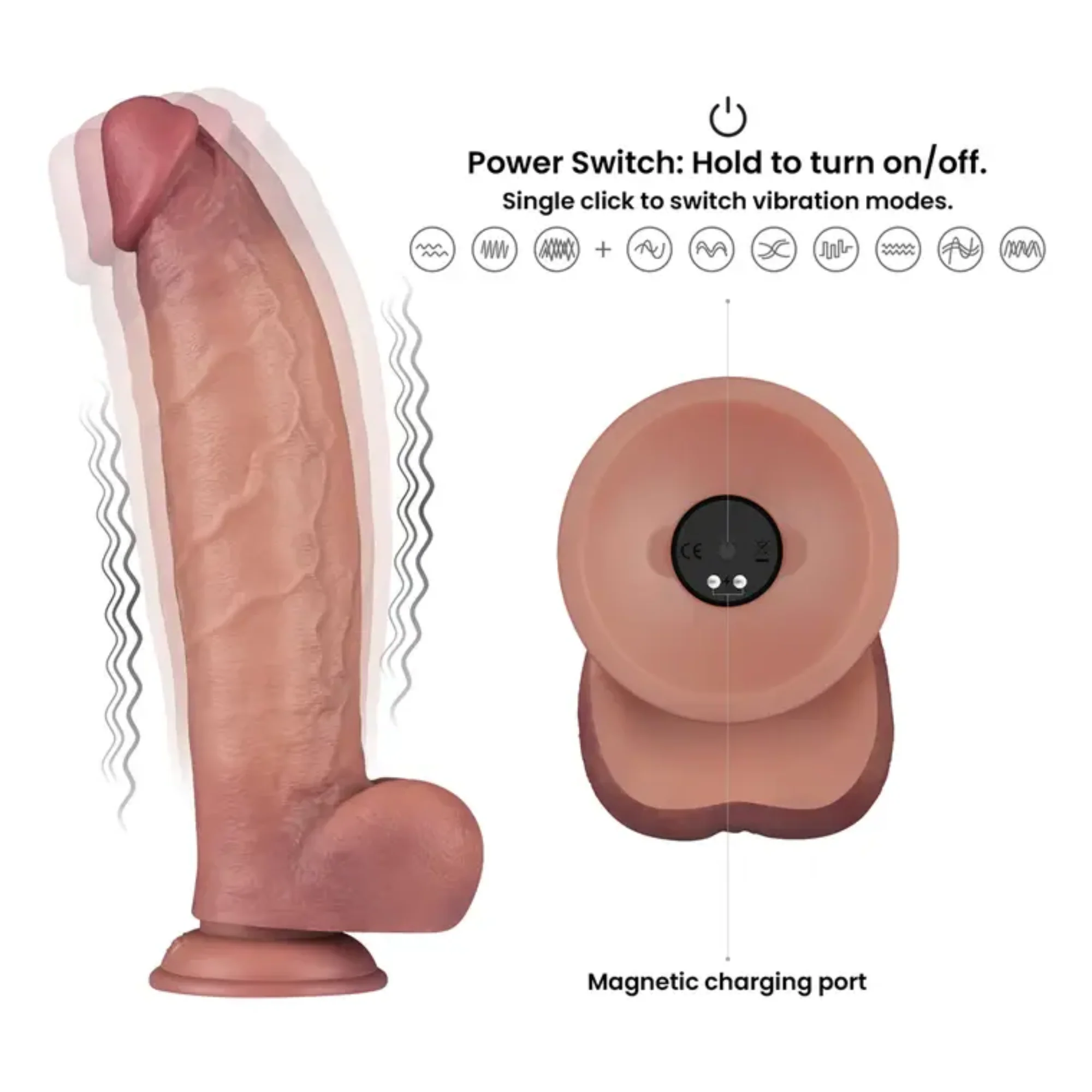 12" Vibrating Dual Density Power Cock - Experience Unmatched Realism! - Image 2