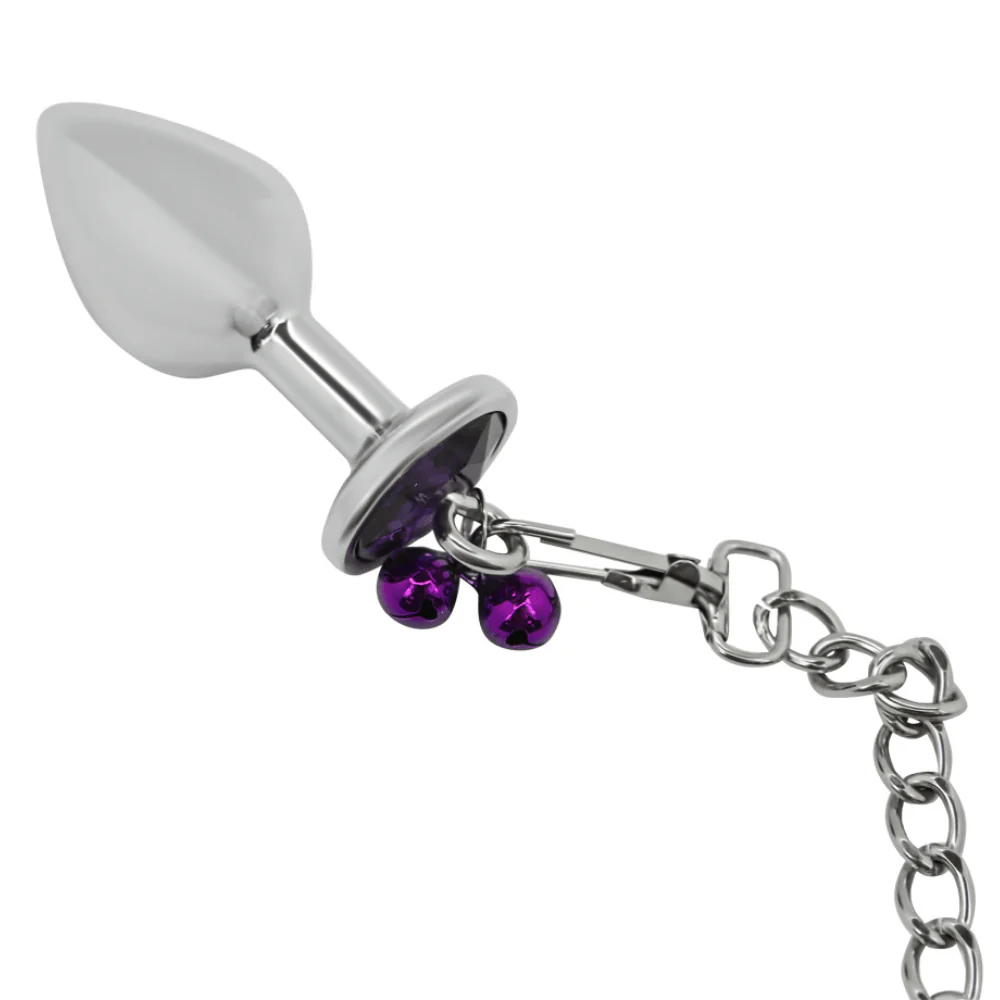 Bondage Leash Metal Butt Plug With Jewel - Image 2