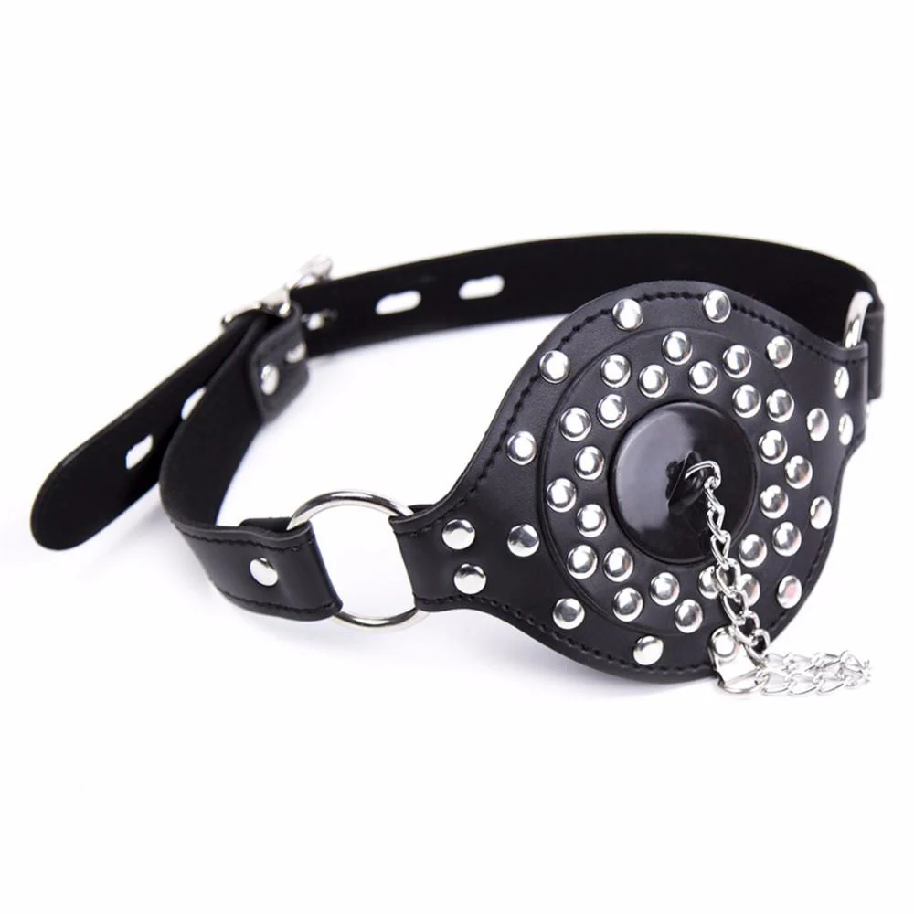 Leather Studded Open Mouth Feeding Gag - Image 3