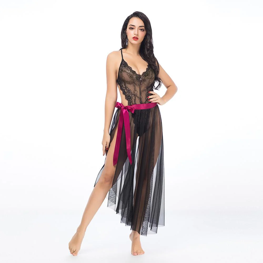 Sheer Black Lace Teddy - One Size - Image 2