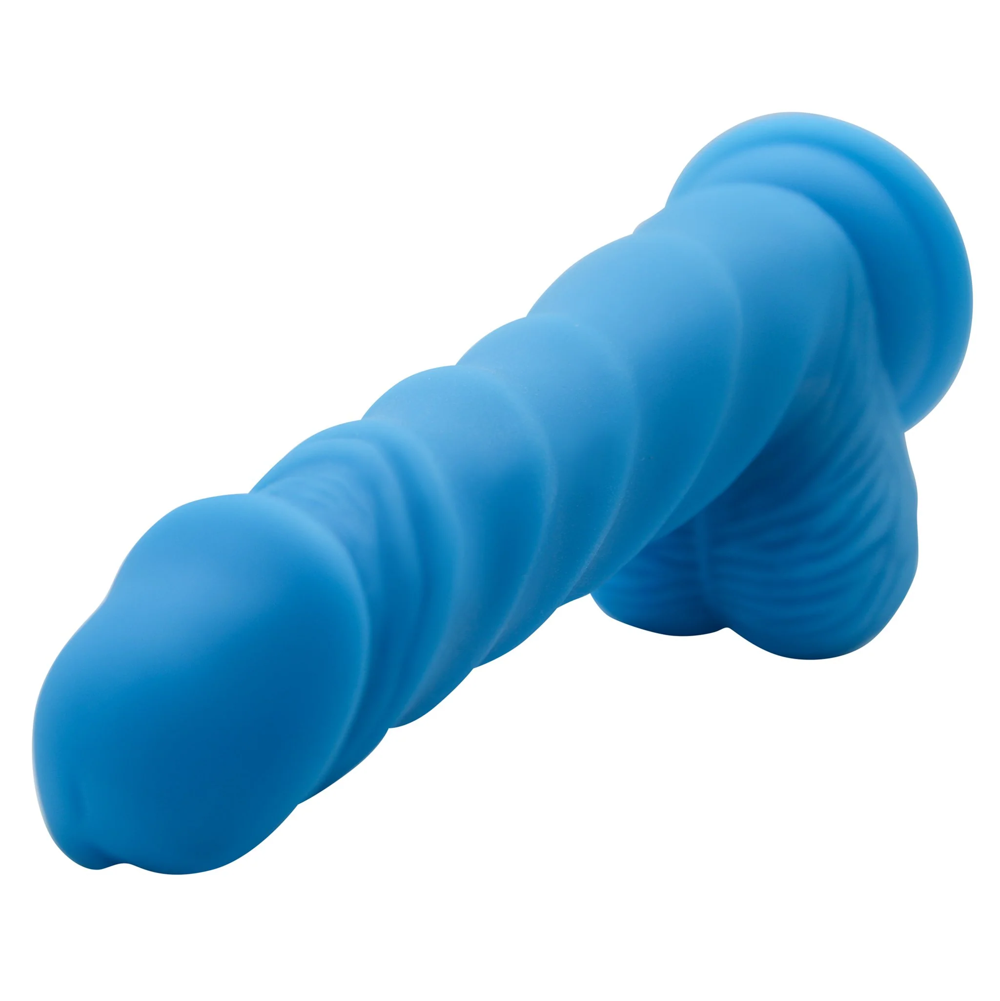Blue Rippled Silicone G-Spot Dildo With Balls - Image 3