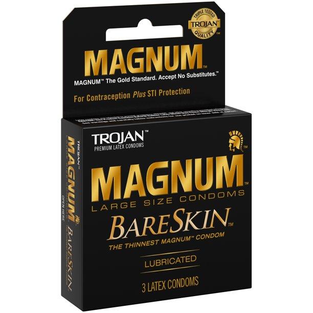 Trojan Magnum Bareskin Large Sized Lubricated Latex Condoms - 3 Pack