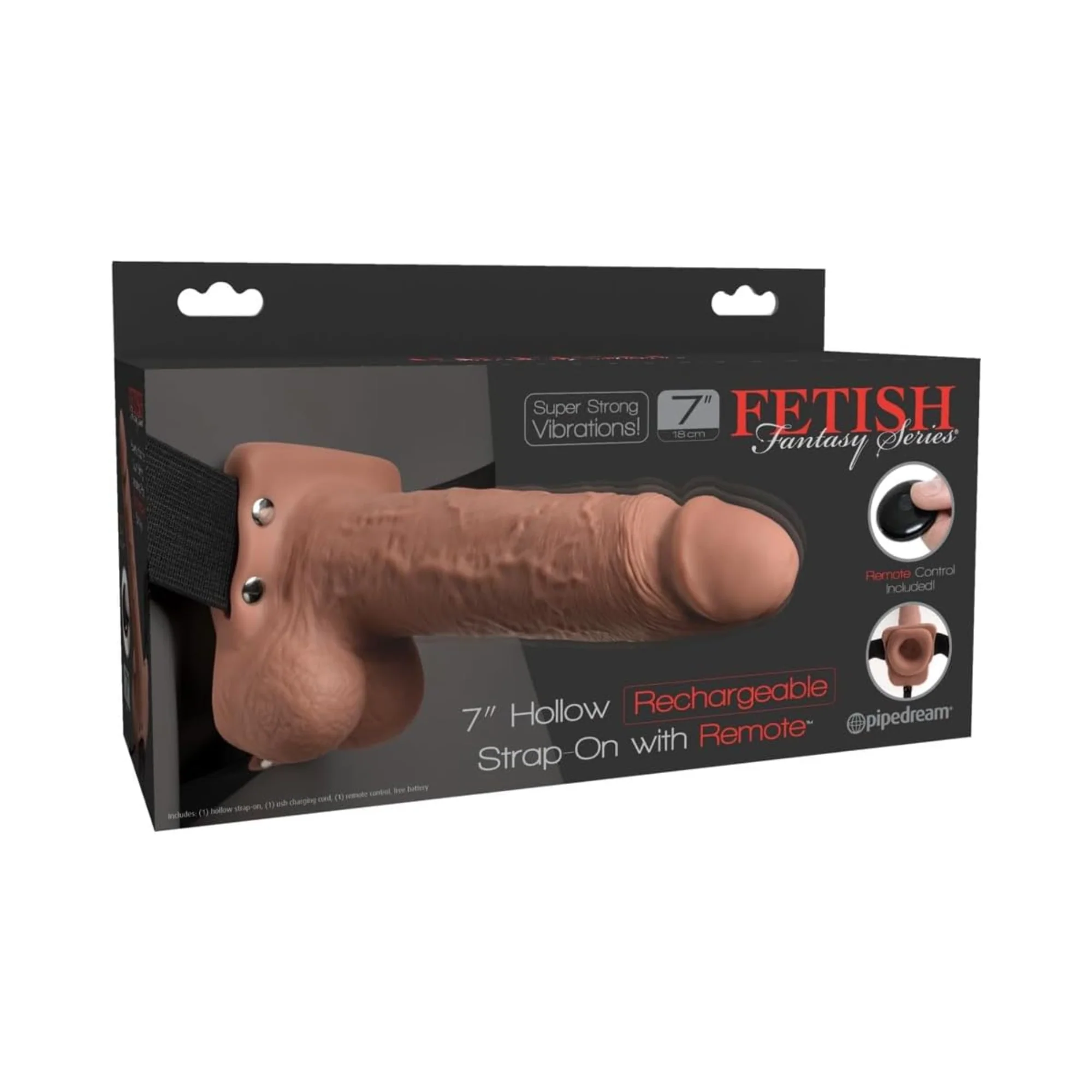 Fetish Fantasy Series Rechargeable Hollow Strap-On Dildo with Balls and Harness with Remote Control 7in